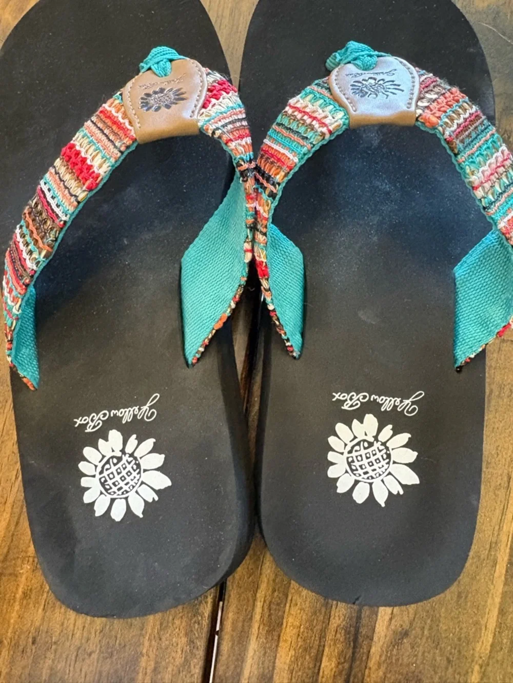 Yellow Box Teal and Multicolor Woven Strap Sandals - Picture 3 of 4